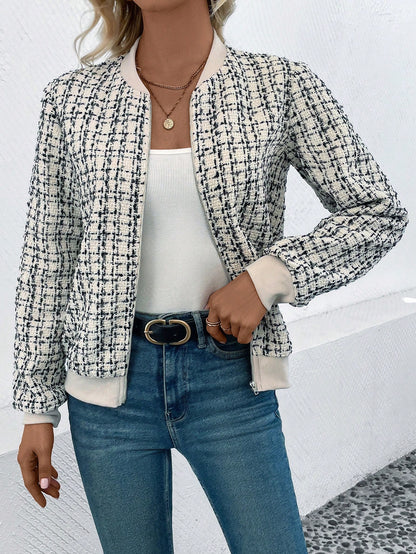 Elegant Rutig Jacka i Tweedstil