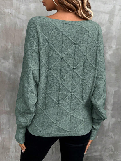 Stickad Tröja i Grön med Rutmönster