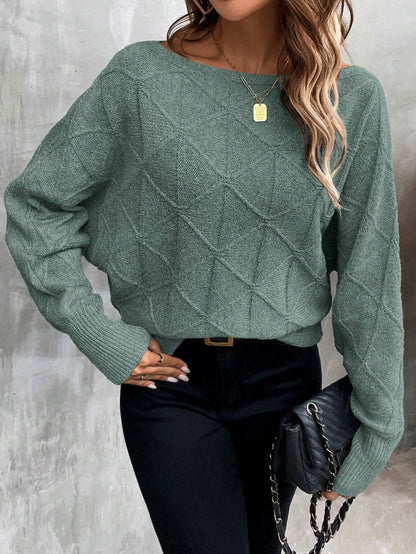 Stickad Tröja i Grön med Rutmönster