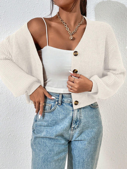 Stickad Vit Kofta med Knappar