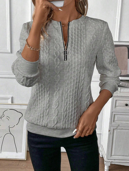 Stickad Grå Tröja med Dragkedja